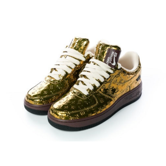 Louis Vuitton x Nike Air Force 1 Metallic Gold Monogram Leather Sneakers