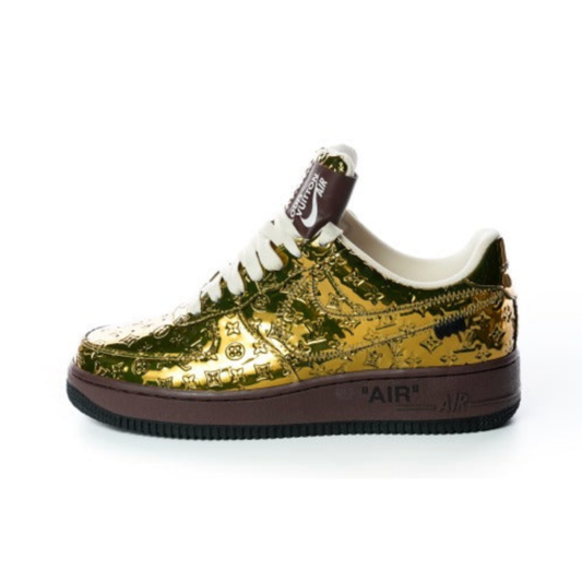 Louis Vuitton x Nike Air Force 1 Metallic Gold Monogram Leather Sneakers