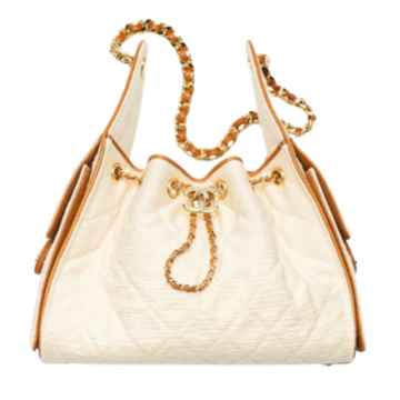 Chanel Handbag25 Ecru and Camel Small Canvas &  Calfskin & Gold Tone
