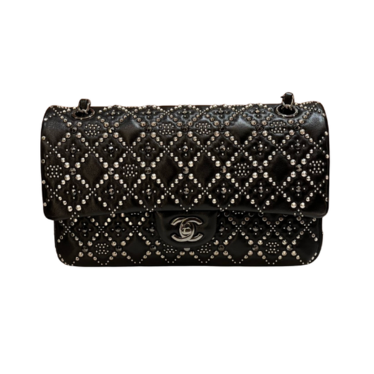 Chanel Matelasse 25 Lambskin Black PHW A01112 Crystal