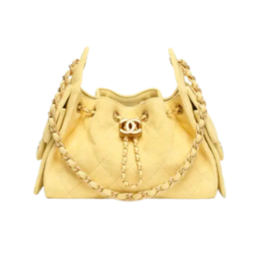 Chanel Handbag 25 Yellow Mini Velour & Gold Tone