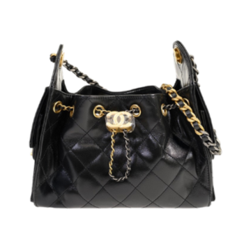 Chanel Handbag 25 Shiny Black Mini Grained Calf Skin & Gold/Silver Tone
