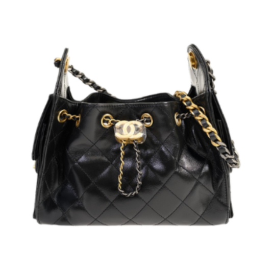 Chanel Handbag 25 Shiny Black Mini Grained Calf Skin & Gold/Silver Tone