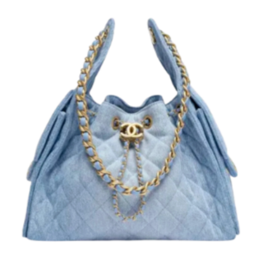 Chanel Handbag 25 Light Blue Small Denim & Gold Tone