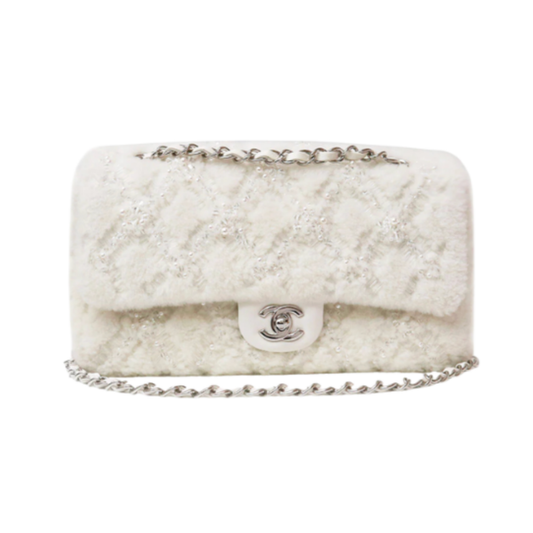Chanel Matlesse Frap Shoulder Bag Mutton and Lambskin Leather Pearl and Beads White PHW