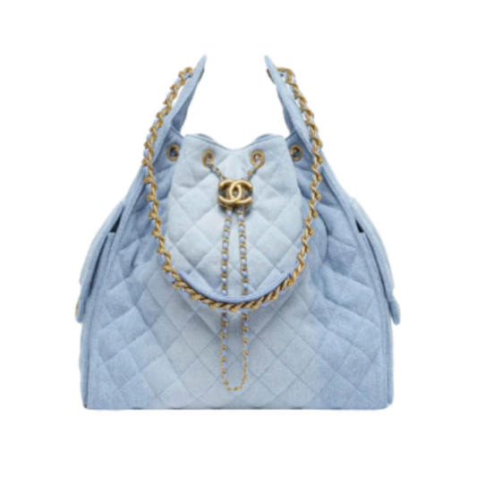 Chanel Handbag 25 Light Blue Large Denim & Gold Tone