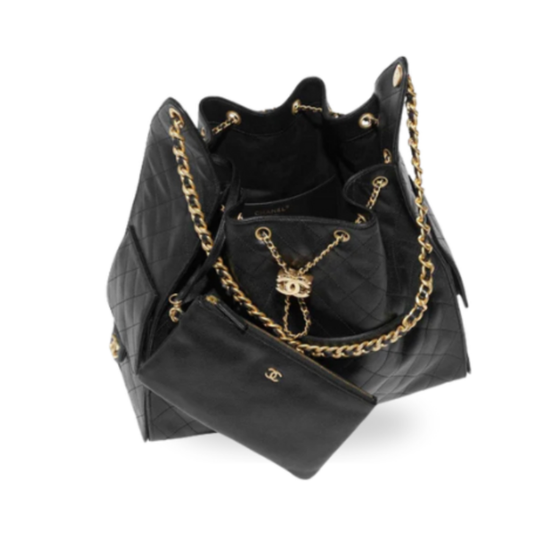 Chanel Handbag 25 Black Large Grained Calf Skin & Gold Tone