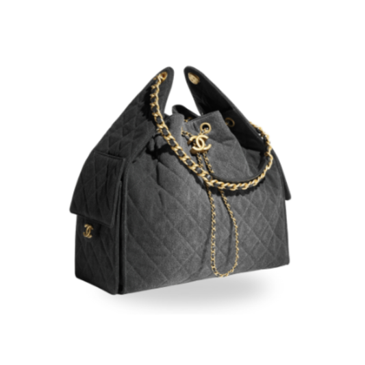 Chanel Handbag 25 Black Large Denim & Gold Tone