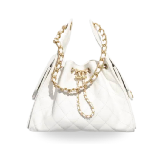 Chanel Handbag 25 White Small Grained Calf Skin & Gold Tone