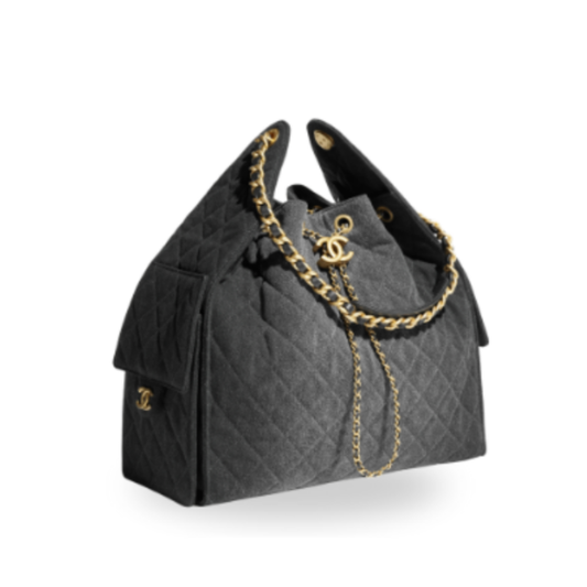 Chanel Handbag 25 Black Medium Denim & Gold Tone