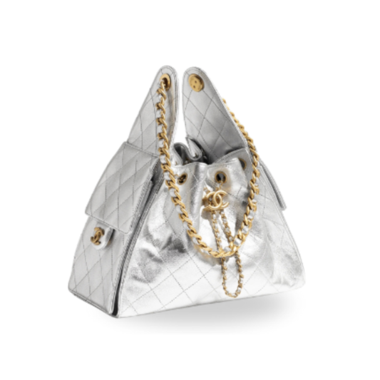 Chanel Handbag 25 Silver Small Grained Calf Skin & Gold Tone