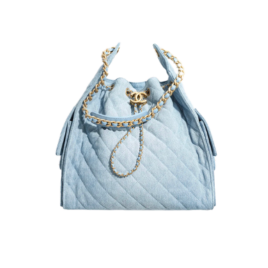 Chanel Handbag 25 Light Blue Medium Denim & Gold Tone