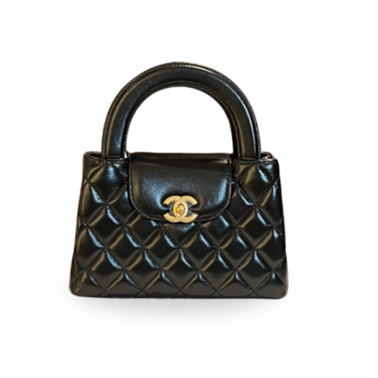 Chanel Mini kelly Black Calfskin Leather