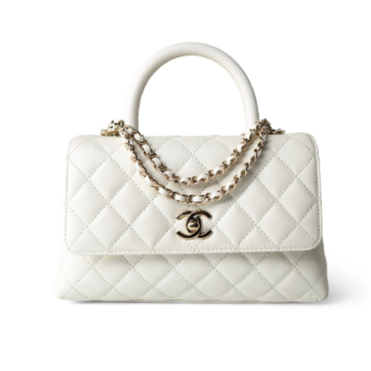 Chanel White Quilted Caviar Leather Mini coco Top Handle Bag