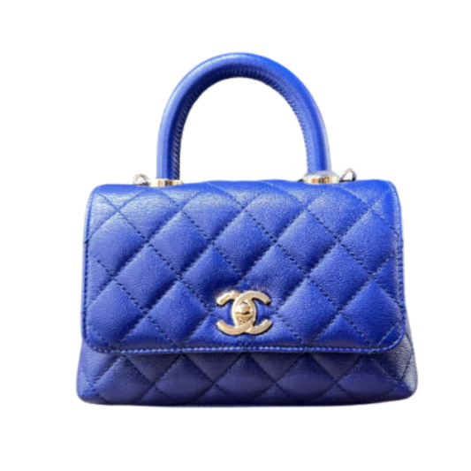 Chanel Caviar Quilted Mini Flap Bag with Top Handle Blue