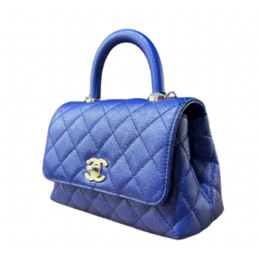 Chanel Caviar Quilted Mini Flap Bag with Top Handle Blue