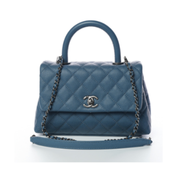 Caviar Quilted Lizard Embossed Small Coco Handle Flap Blue