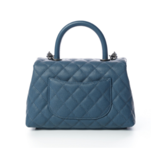 Caviar Quilted Lizard Embossed Small Coco Handle Flap Blue